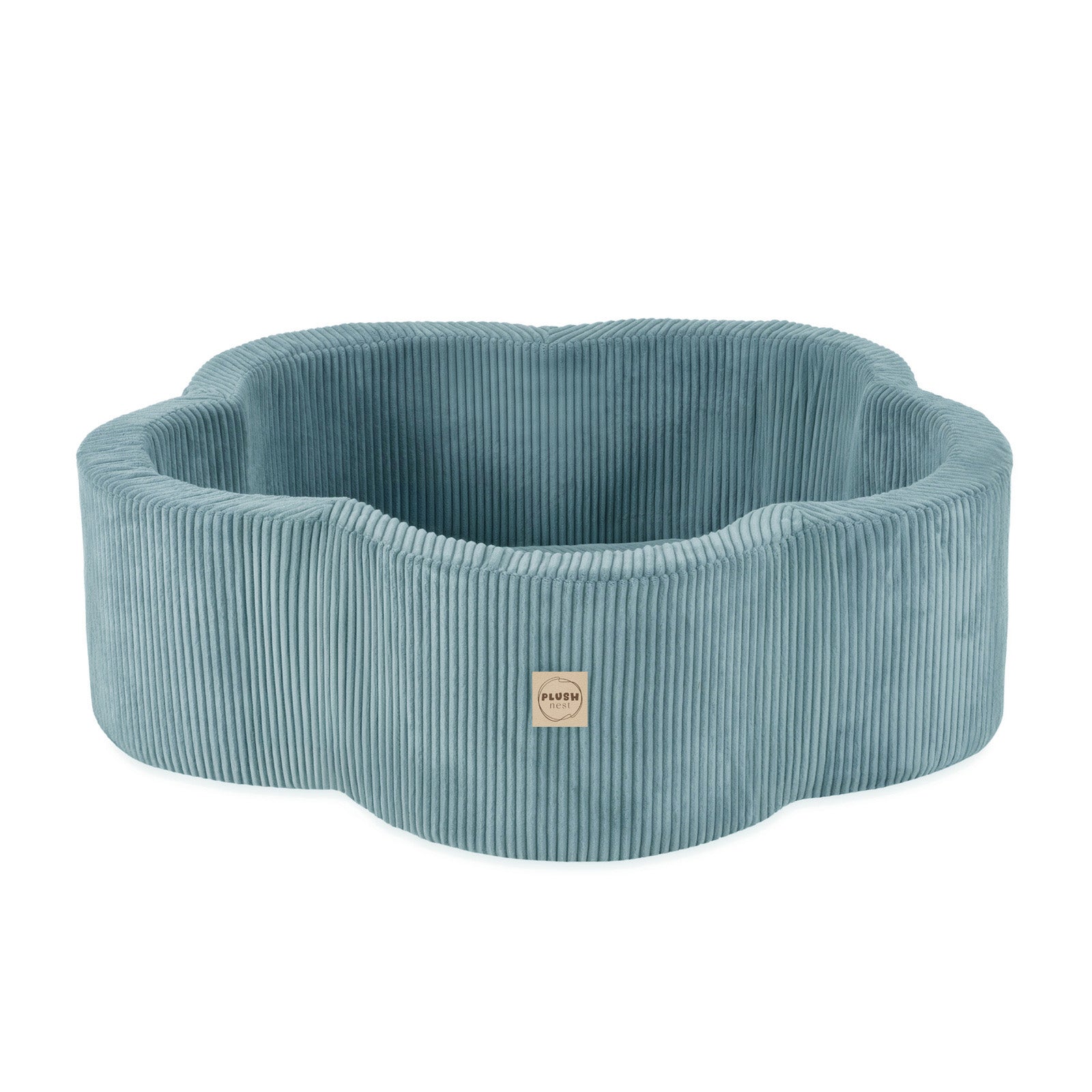 Kamuoliukų baseinas Plush Nest 95×30 cm, mėlyna, premium velvetas, 200 kamuoliukų