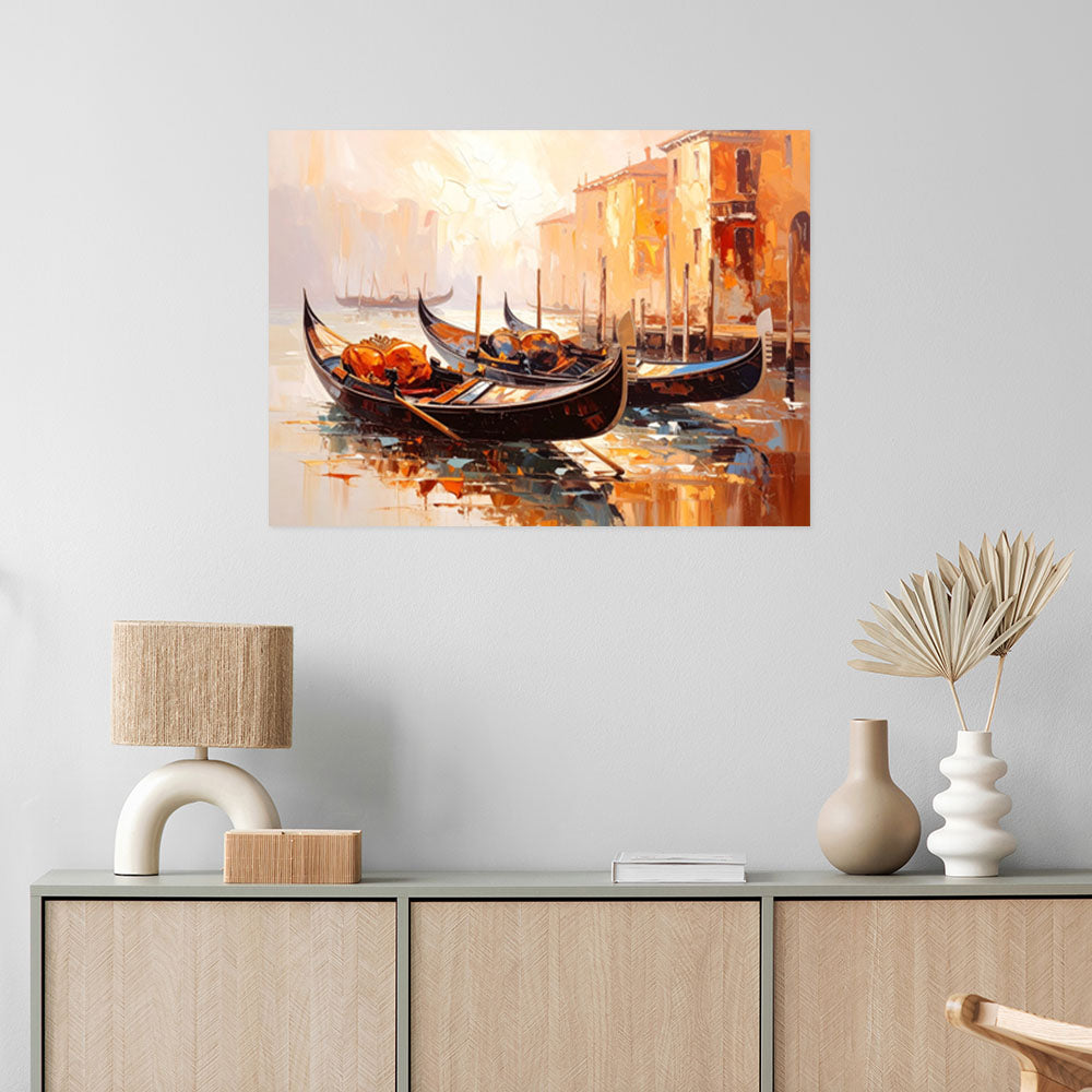Klijuojamas plakatas, Venecijos miesto gondolos smėlio spalvos