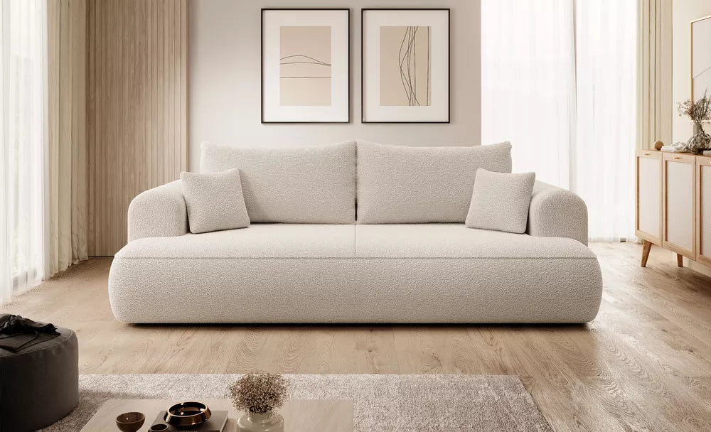 Trivietė sofa-lova Ovo, smėlinė