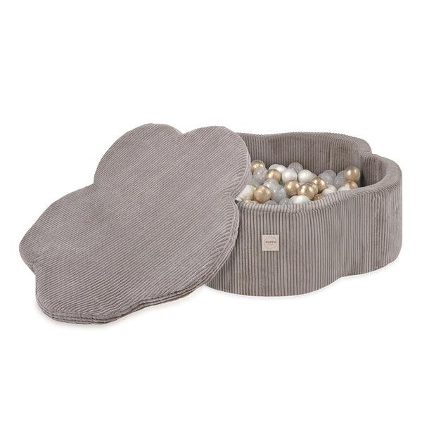 Kamuoliukų baseinas Plush Nest 95×30 cm, smėlio, premium velvetas, su kilimėliu, 300 kamuoliukų