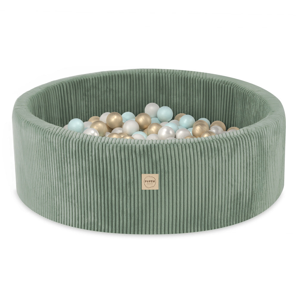 Kamuoliukų baseinas Plush Nest 90×30 cm, žalia, velvetas, 200 kamuoliukų