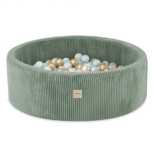 Kamuoliukų baseinas Plush Nest 90×30 cm, žalia, velvetas, 200 kamuoliukų