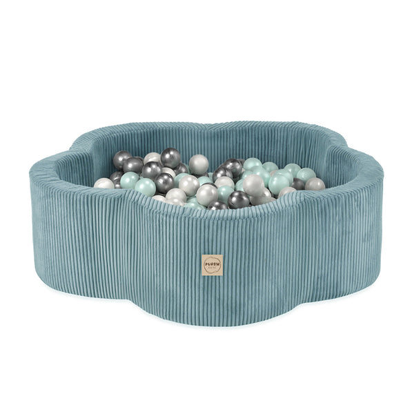 Kamuoliukų baseinas Plush Nest 95×30 cm, mėlyna, premium velvetas, 300 kamuoliukų