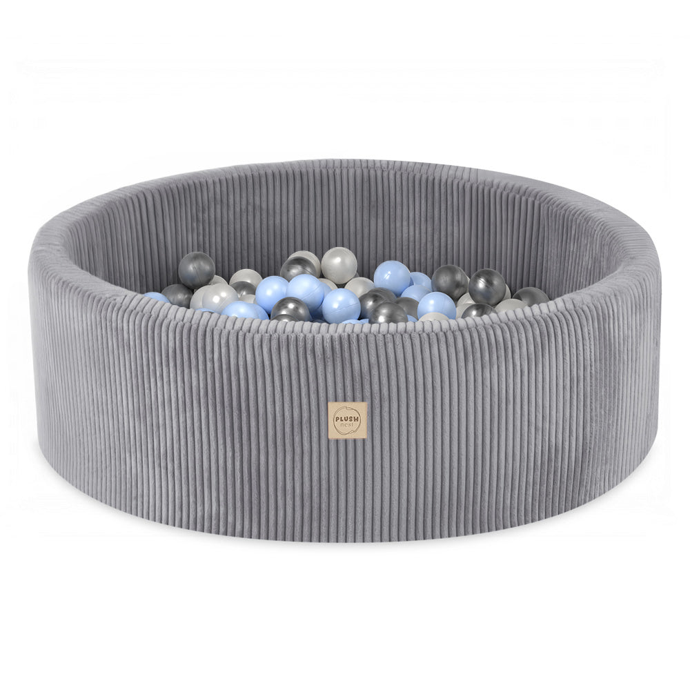 Kamuoliukų baseinas Plush Nest 90×30 cm, šviesiai mėlyna, velvetas, 200 kamuoliukų