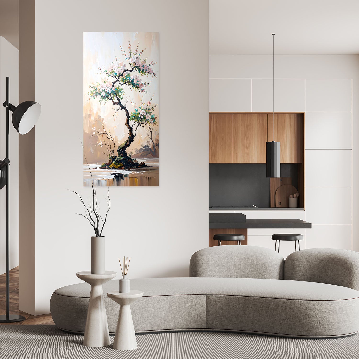 Klijuojamas plakatas, Bonsai medis Baltos gėlės šakelės