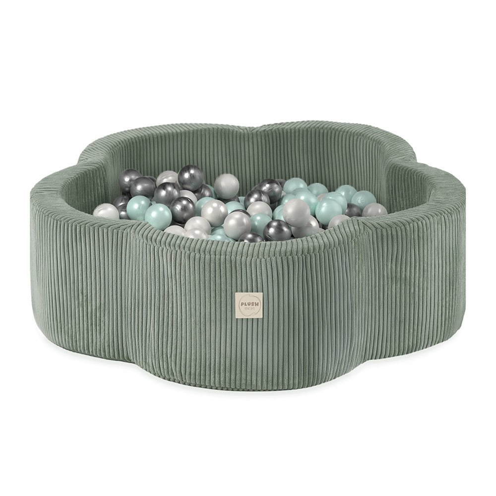 Kamuoliukų baseinas Plush Nest 95×30 cm, žalia, premium velvetas, 300 kamuoliukų
