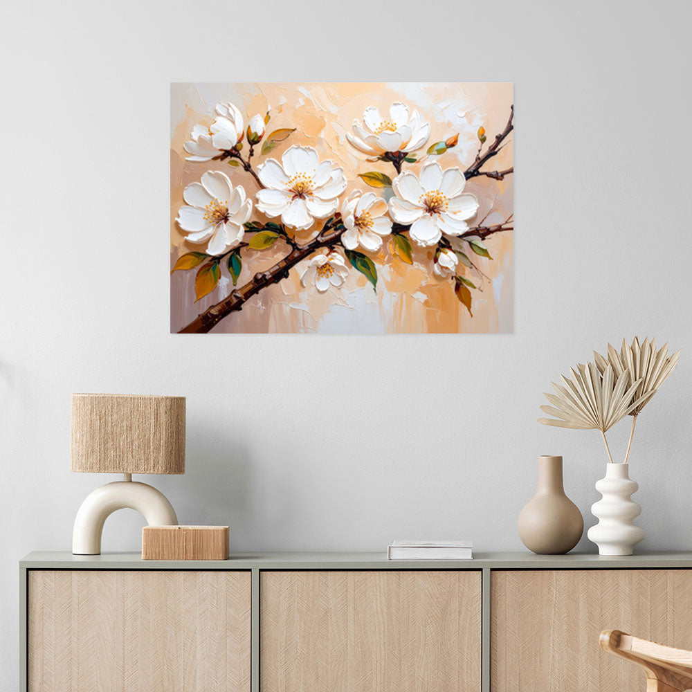 Klijuojamas plakatas, Cream Flowers aliejinių dažų imitacija