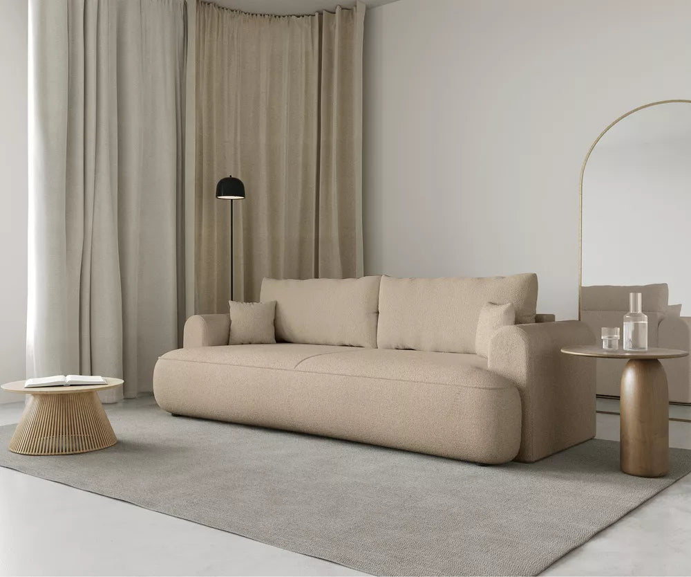 Trivietė sofa-lova Ovo, šviesiai smėlinė