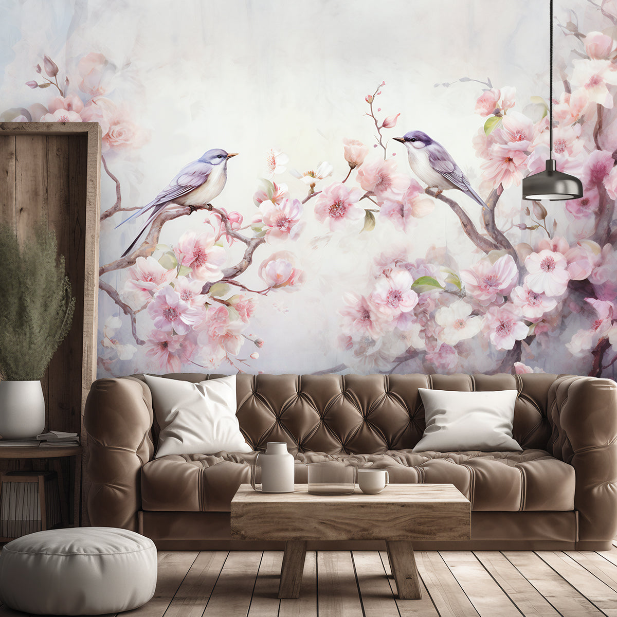 Fototapetai, Shabby Chic paukščiai ir gėlės