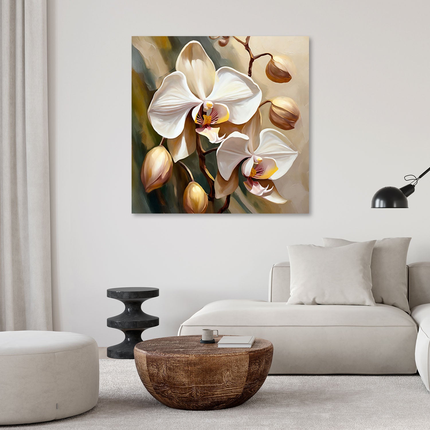 Paveikslas Ant Drobės, orchidėja, tapyta smėlio spalva