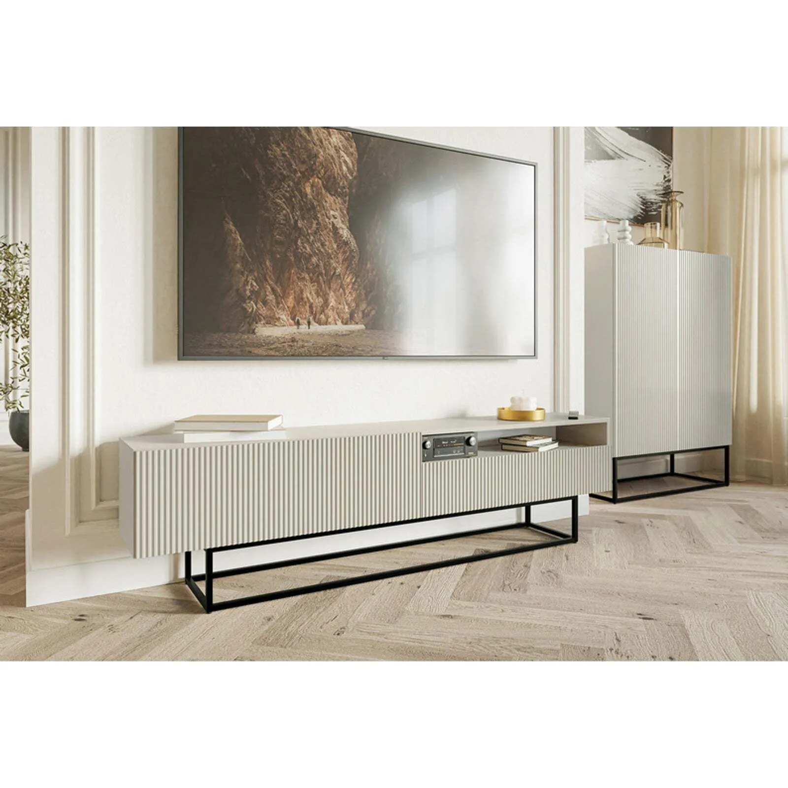 TV spintelė Veldio, pilkai smėlinė - Image 4