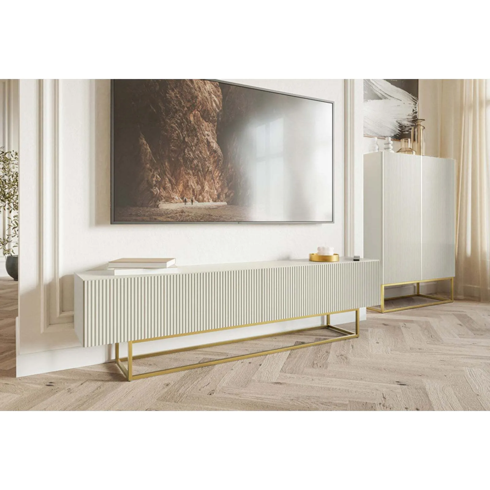 TV spintelė Veldio, pilkai smėlinė - Image 4