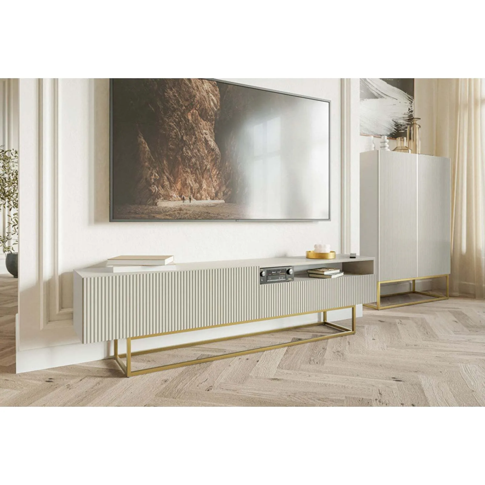 TV spintelė Veldio, pilkai smėlinė - Image 4