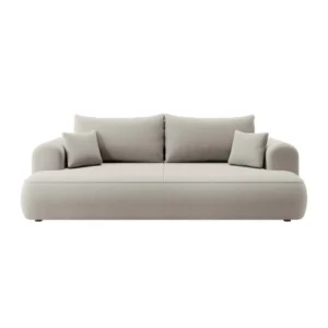 Trijų vietų išlankstoma sofa Ovo su talpykla, kreminis veliūras, lengvai valomas audinys
