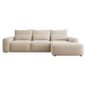 Kampinė sofa Carnos su miegojimo funkcija, L formos, su papildomomis juosmens pagalvėmis Melody 13, šenilinė, dešininė