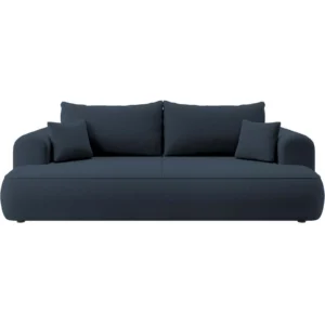 Trijų vietų išlankstoma sofa Ovo su laikymo dėže, tamsiai mėlyna, iš lengvai valomo veliūro audinio.