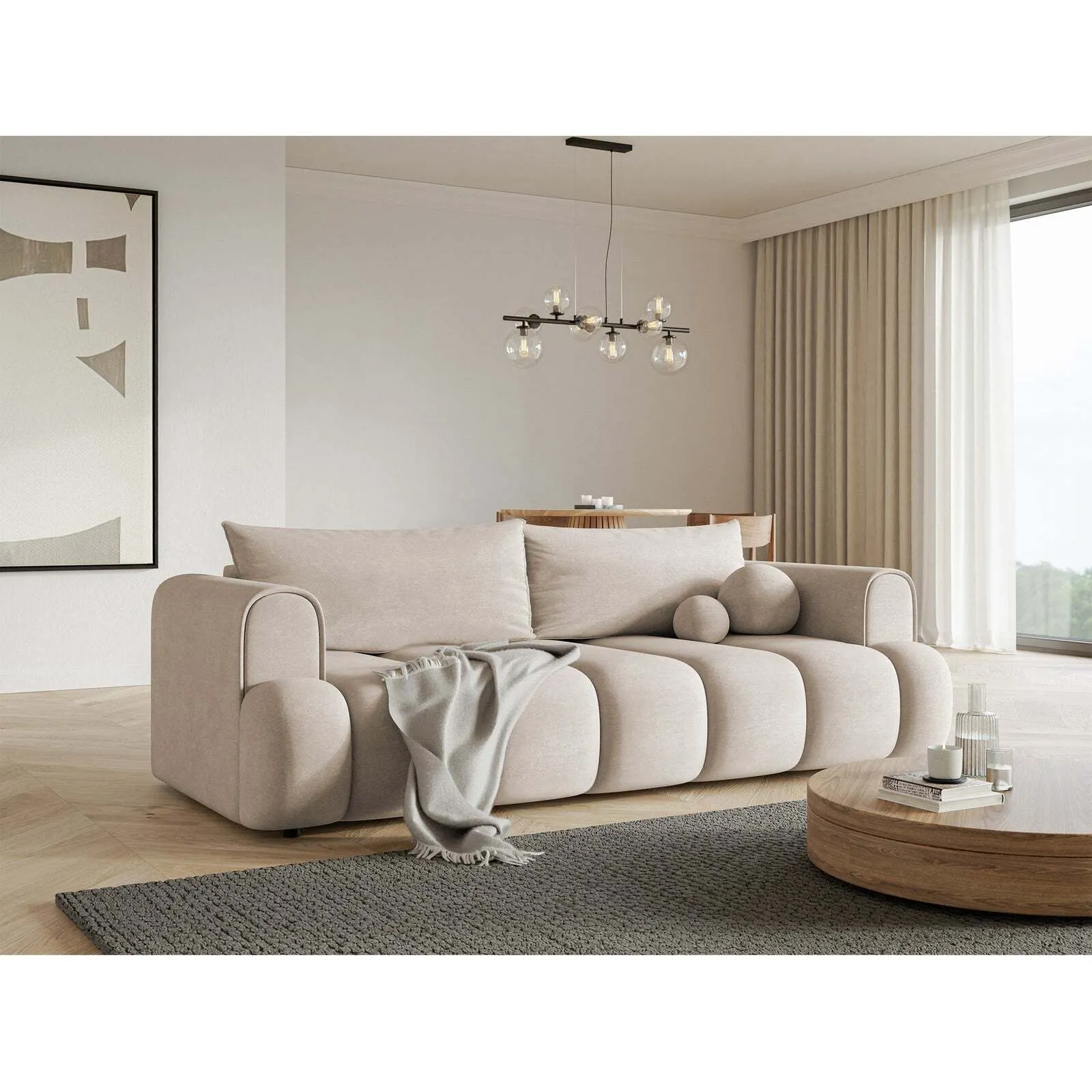 Trivietė sofa Dandelino, pilkai smėlinė - Image 3