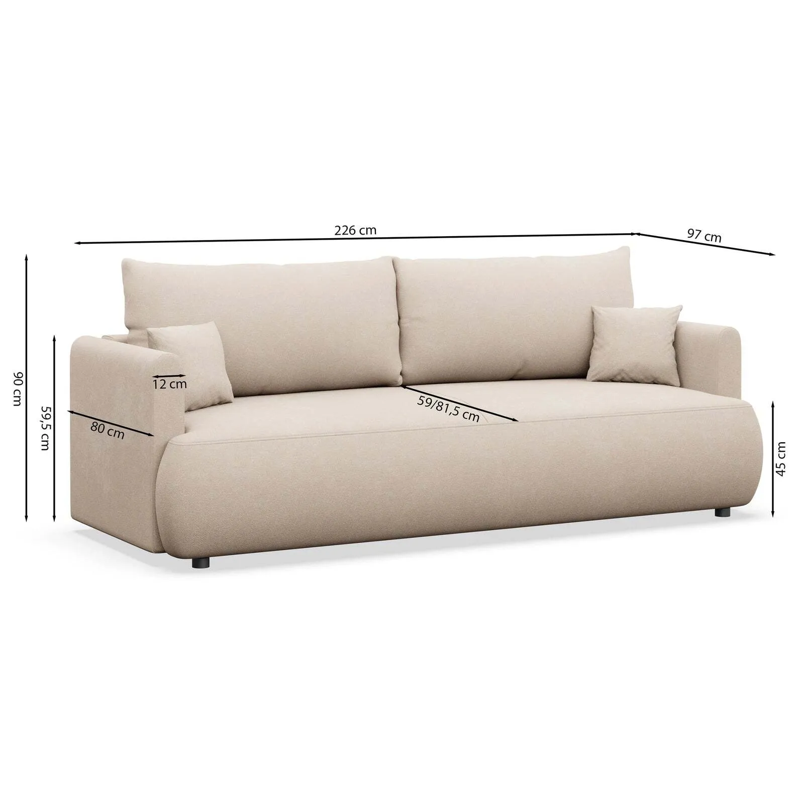 Trivietė sofa Ovo mini, kreminė - Image 7