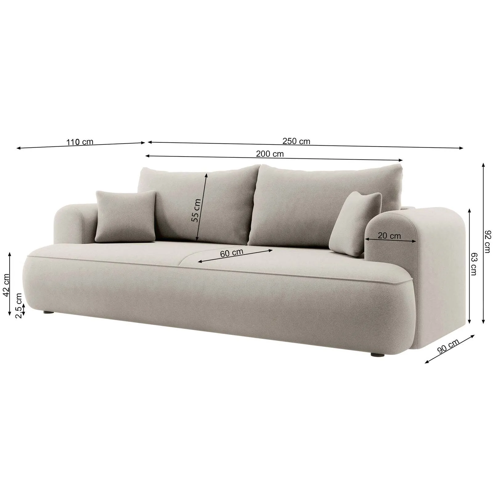 Trivietė sofa Ovo, smėlinė - Image 7