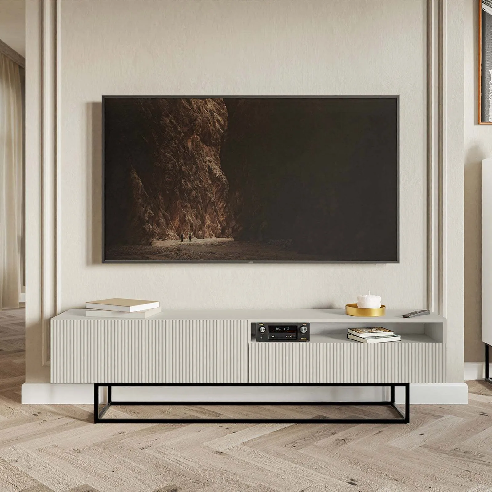 TV spintelė Veldio, pilkai smėlinė - Image 2