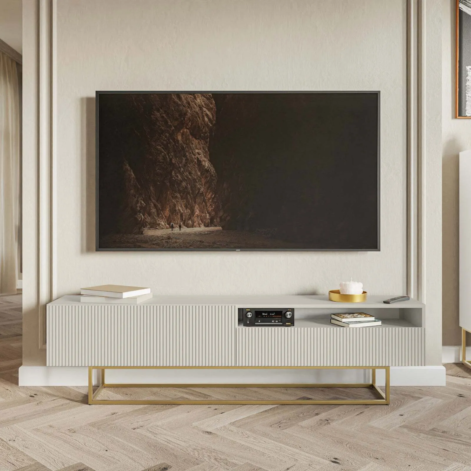 TV spintelė Veldio, pilkai smėlinė - Image 2