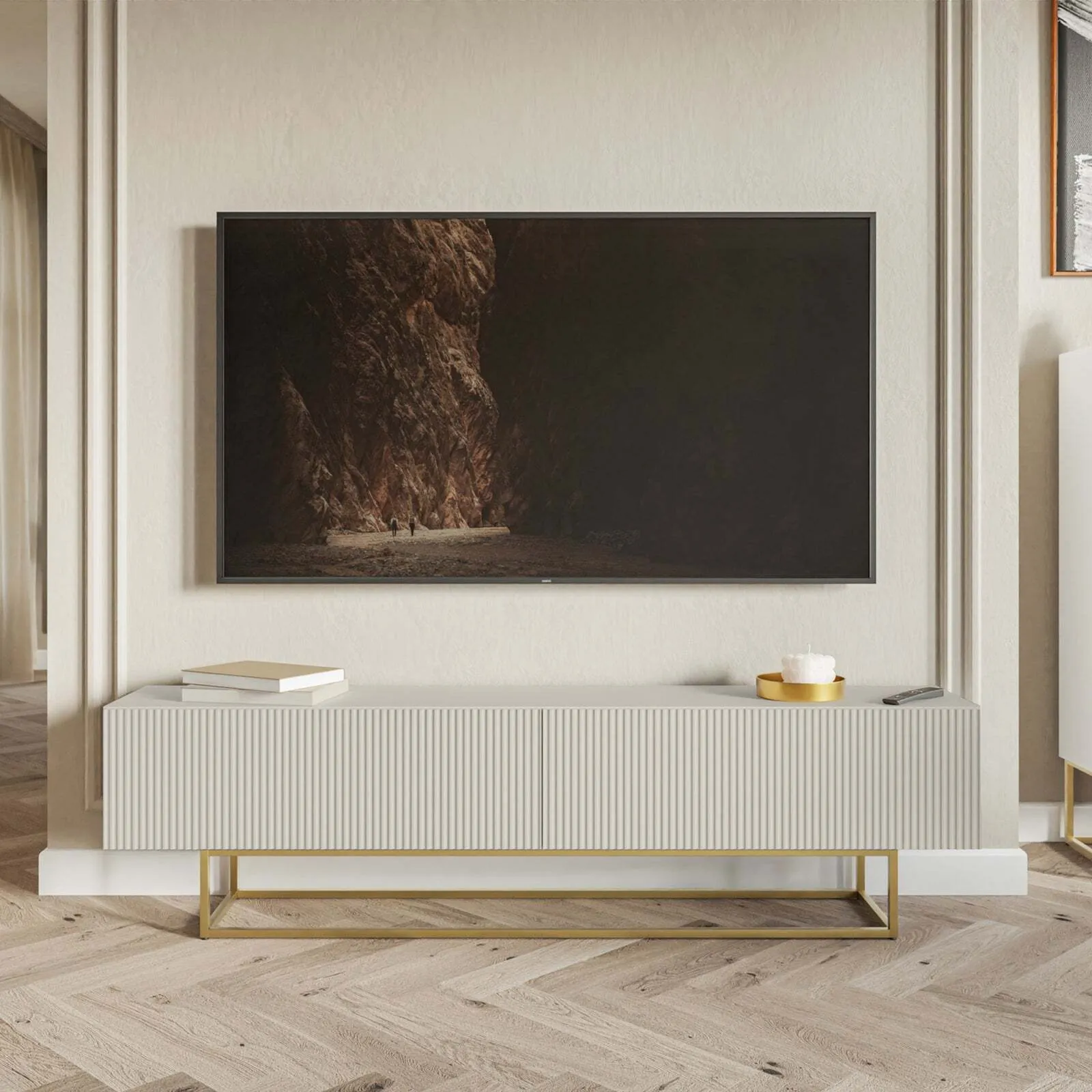 TV spintelė Veldio, pilkai smėlinė - Image 2
