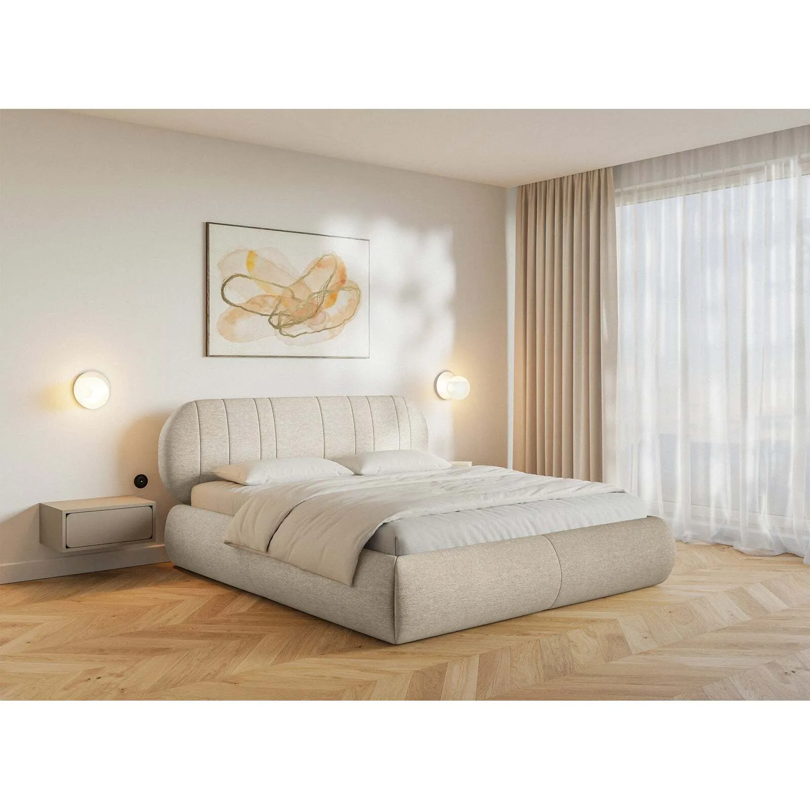 Lova Asmelio, kreminė, 160x200 cm - Image 2